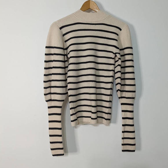 KHAITE Sweaters - KHAITE Joanne Puff Sleeve Striped Sweater Size Small Wool Womens Preowned FLAWS